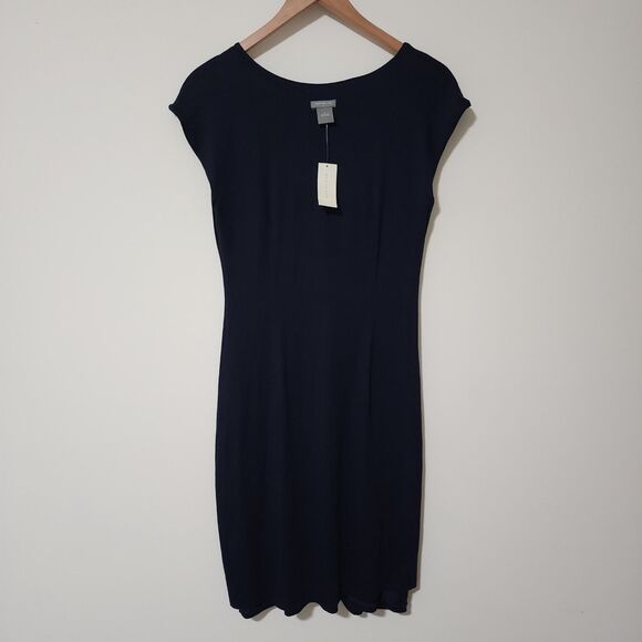 NWT Ann Taylor Womens Ruched Front Dress Solid Navy Blue Jersey Office Casual Sm - Picture 4 of 7